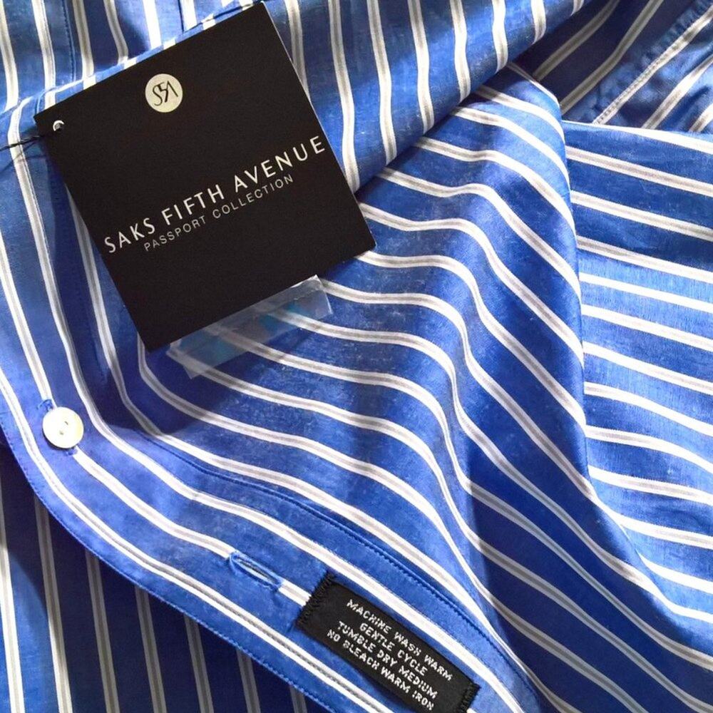 NWT Single Needle Passport Collection Striped Button Down Sz 15.5